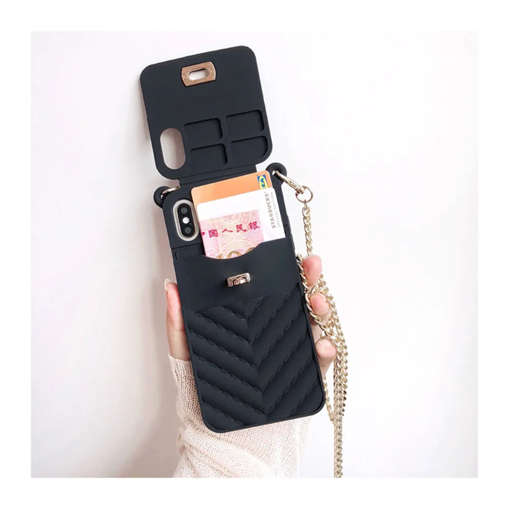 Модный мягкий силиконовый для мобильных телефонов Чехол-кошелек через плечо для iPhone XS MAX XR X 8 7 6 6s Plus, слот для карт, чехол с длинной цепочкой