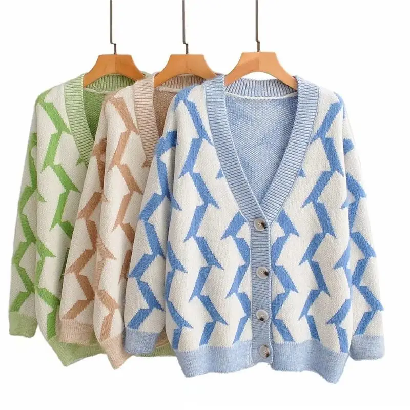 #^Special Price Women Sweater Cardigans Geometric Knit Cardigans Overcoat Autumn Winter Sweater Jacket