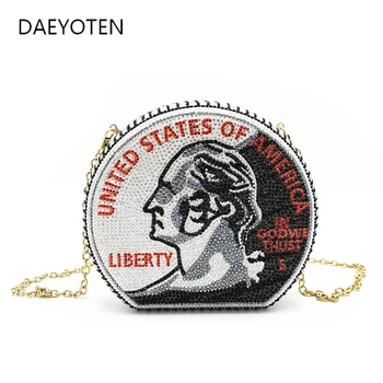 

DAEYOTEN New Trendy Luxury Rhinestone Dollar Clutch Bag Womens Luxury Money Bags Designer Coin Purse Small Round Bag ZM0857
