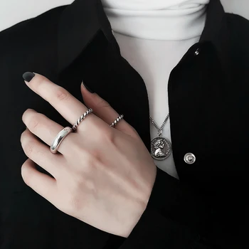 

s925 sterling silver rings for women trendy simple thread thick section line ring personality ladies wild korean jewelry