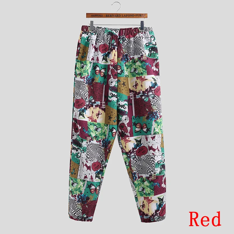 Red Pants INCERUN печать мужские шаровары Хип-Хоп Уличная эластичная талия падение промежность брюки мужские, штаны для бега винтажные танцевальные брюки свободные - Color: Red Pants