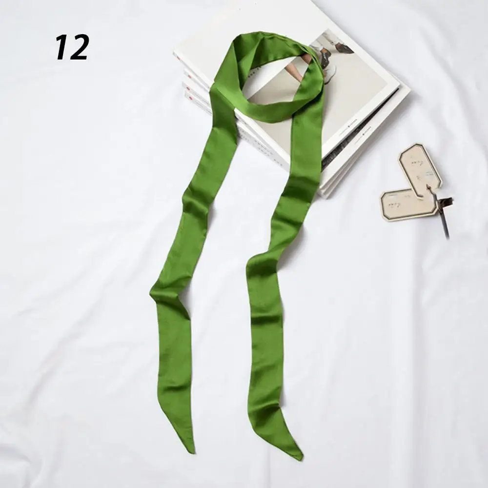 12 Grass Green Sparsil весенний однотонный узкий длинный шарф для женщин, новые мягкие шарфы 200 см, стильный галстук, ремень на запястье, маленькая лента - Цвет: 12 Grass Green