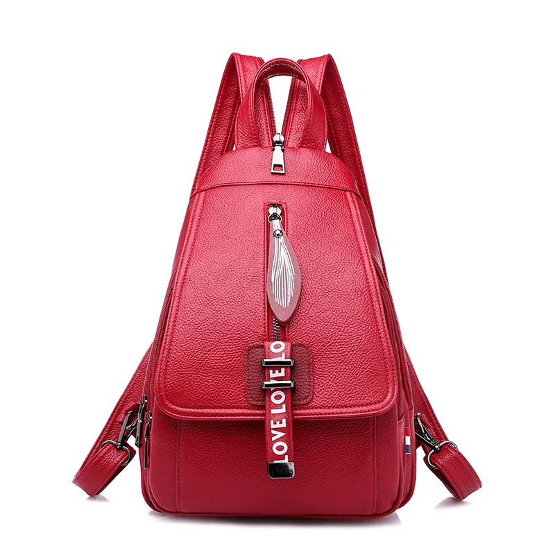 Женский рюкзак для девушек, модная нагрудная сумка, многофункциональная сумка из искусственной кожи, одноцветная сумка на плечо, светильник, водонепроницаемый маленький рюкзак - Цвет: red
