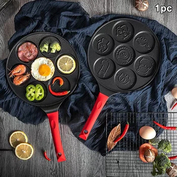 

Mini Portable Cartoon Animal Mold Frying Pot 7 Holes Silicone Non Stick Breakfast Maker Home Kitchen Pancake Pan with Handle