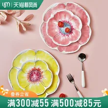 

plate living room exquisite hand-painted lace ceramic flat plate fresh flower snack plate kitchen large capacity plate plate