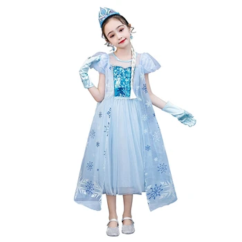 

Baby Girl Dress Kids Birthday Party Cosplay Clothes Snow Queen Princess Fancy Dresses Sequins Floral Mesh Dress for Girls