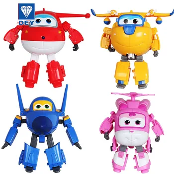 

[Funny] Cartoon 4pcs/lot Super Wings toys Mini Planes Model Transformation Airplane Robot Action Figures kids Boys Birthday Gift