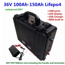 Перезаряжаемый 36 В 100Ah 120Ah 150Ah LiFepo4 литиевый аккумулятор BMS 12s для рыбацких лодок, караванов, солнечная система+ 10А зарядное устройство