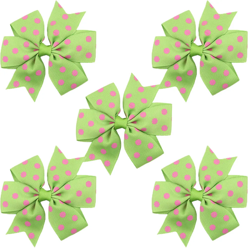 Green Pink-5 PCS 5 шт. детские милые заколки для волос в горошек с бантом из ленты детские заколки для волос Головные уборы HATWO1017 - Цвет: Green Pink-5 PCS