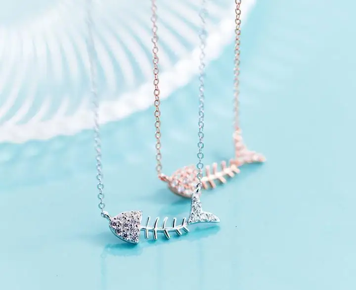 Authentic 1pc 100%REAL. 925 Sterling Silver FINE Jewelry Sea Animal Fishbone white zirconia aaa+ Necklace pendant GTLx1713