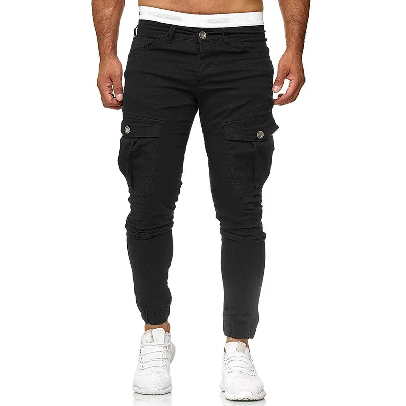 Liketkit Mens Casual Joggers Pants 2019 Solid Patchwork Cotton Cargo Pants Homme Elastic Military Skinny Pants 5