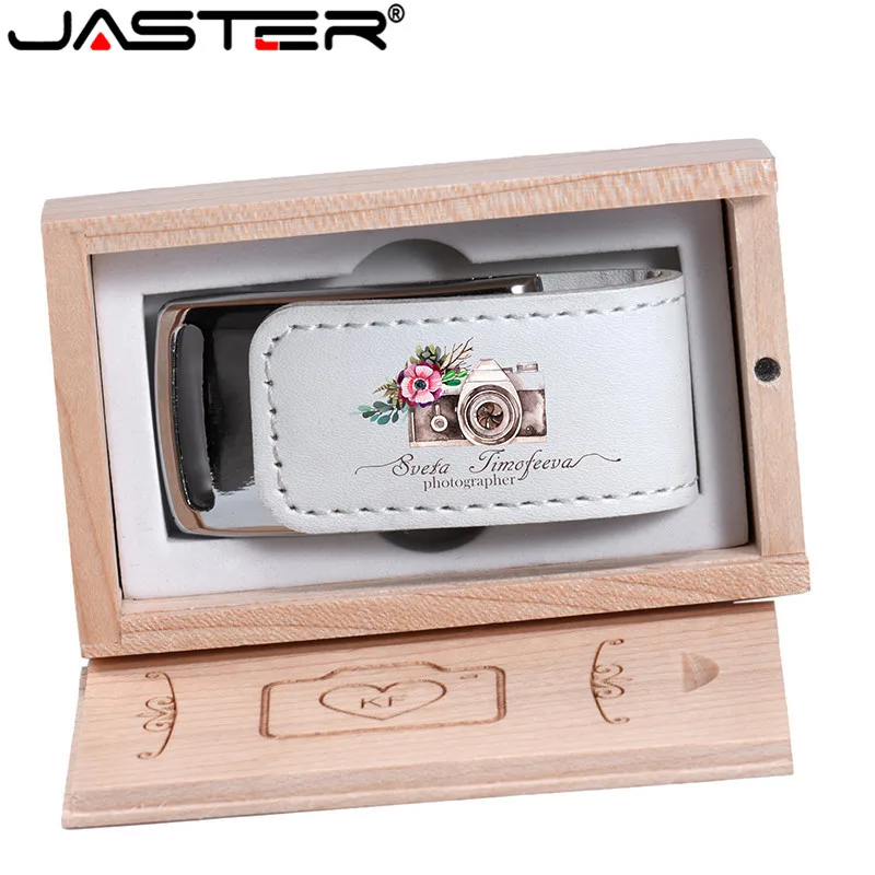 Флэш накопитель JASTER USB 2 0 на заказ 64 ГБ 32 4 8 16 кожаный + деревянная коробка|USB