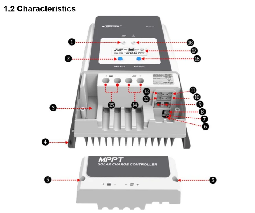 EPever MPPT 60A 12V24V36V48V солнечная панель регулятор заряда батареи ЖК-дисплей свинцово-кислотная литиевая батарея