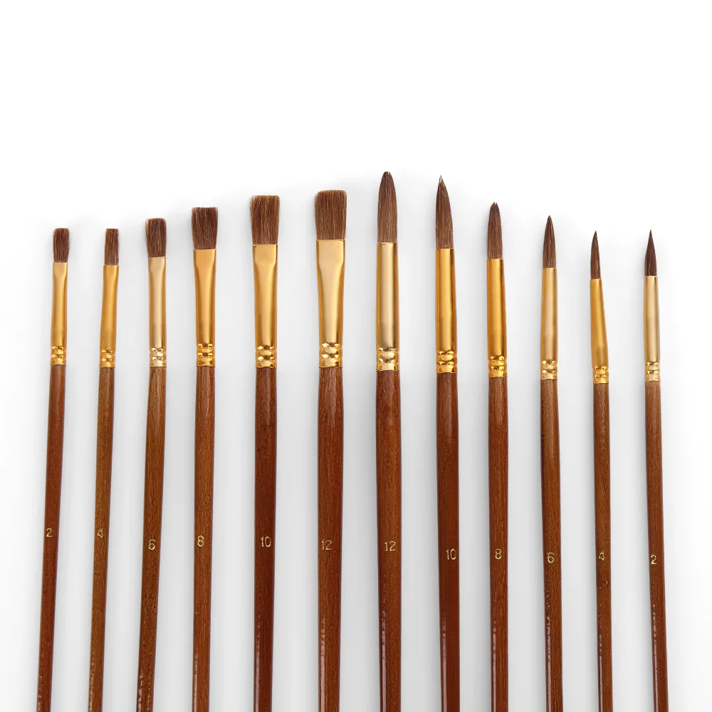 38Pcs Artist Paint Brushes Set Supplies Starter Kit Taklon/ Bristle/ Horse Hair Brushes for Acrylic Oil Watercolor Gouaches