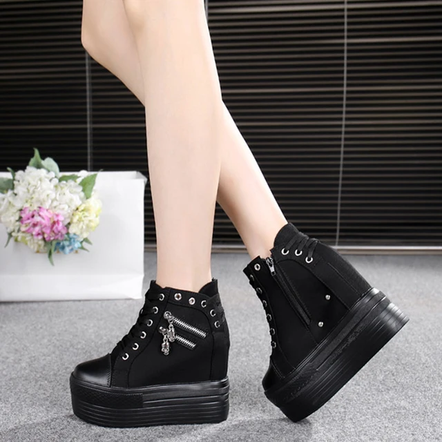2019 Autumn Women Casual Shoes Denim Ankle Boots Ladies Classic Zipper Height Increasing student Boots Zapatos