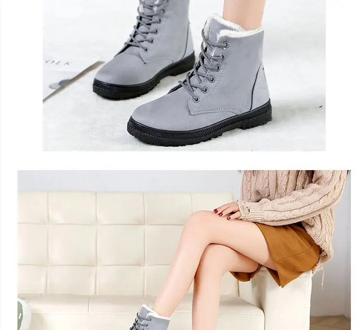 Теплые зимние ботинки; женские ботильоны с Плюшевым Мехом; нескользящая повседневная женская обувь на плоской подошве; зимняя обувь; botas Mujer35-44