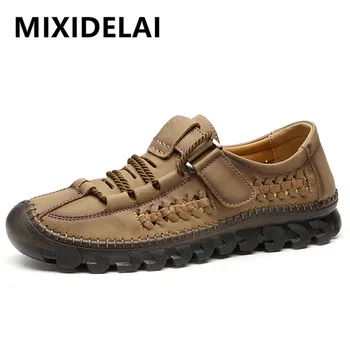 

2020 New Summer Men's Casual Shoes Breathable Leather Handmade Loafers Brand Men Shoes Flat Moccasins Men Sneakers Size 38-46
