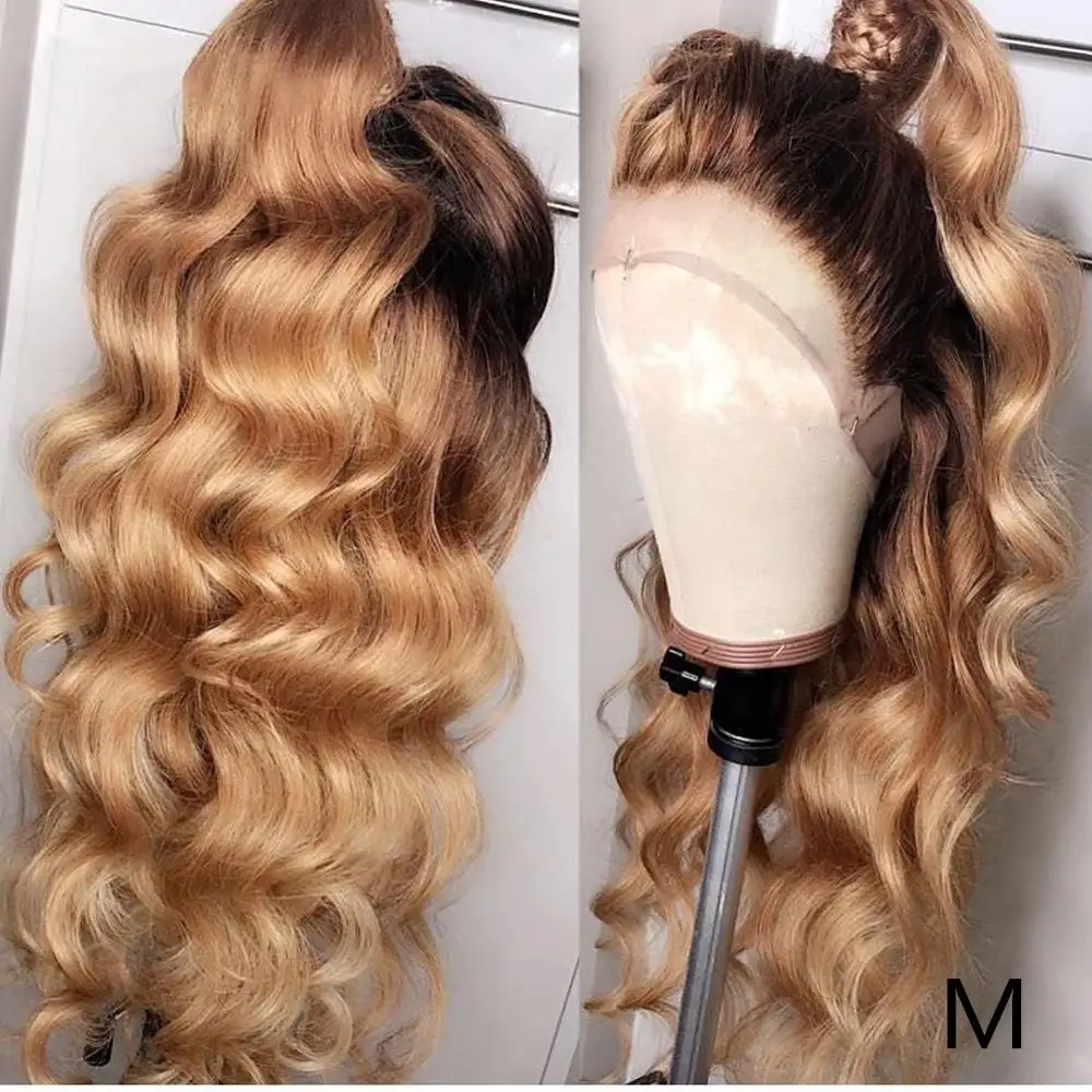 

13*6 Lace Front Human Hair Wigs 1b/27 Colored Honey Blonde Ombre Remy Brazilian 150% 8-24" Pre Plucked with Baby Hair Long Wavy
