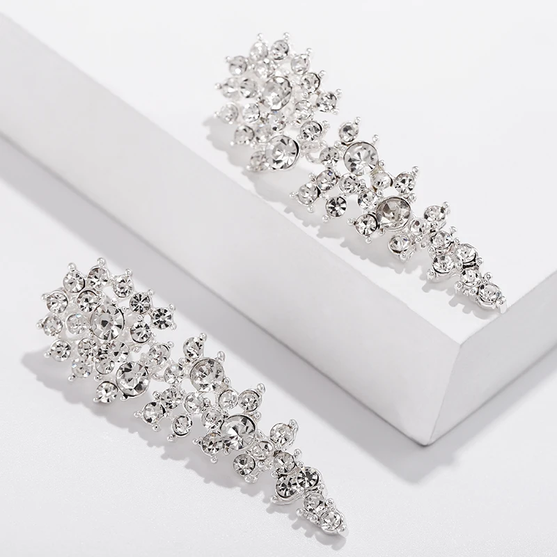 Новое поступление роскошный кристалл длинный свадебный зажим на серьги без пирсинга для женщин Свадебная церемония без отверстия клипсы для ушей - Окраска металла: sliver