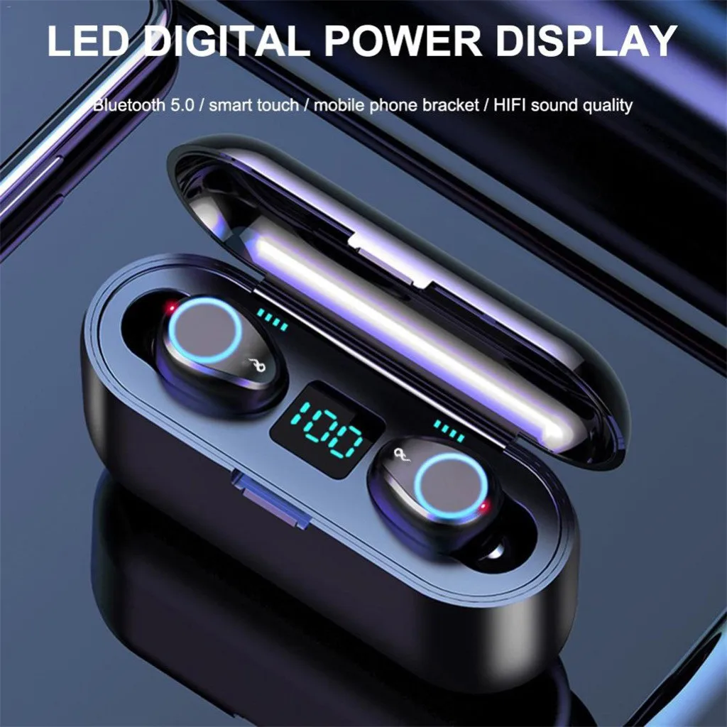 

50# Wireless Bluetooth Earphone 5.0 F9 TWS Wireless earphones with charging box Sports Earbuds Gaming Earphone LED Power Display