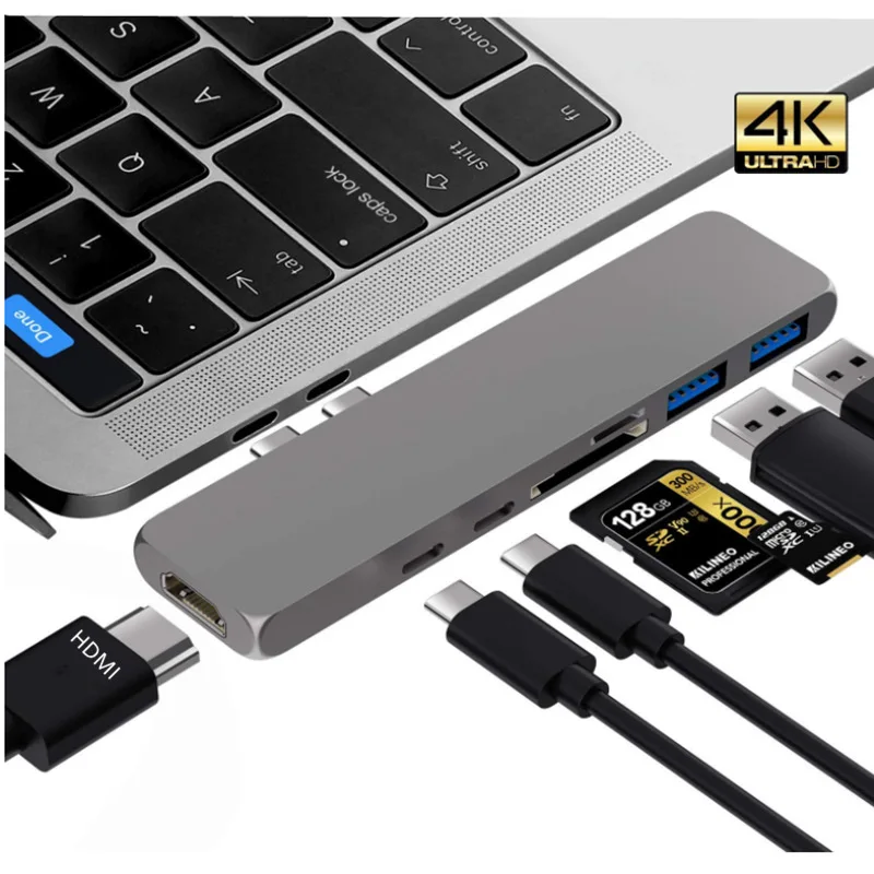 Разветвитель с разъемом типа C с двумя разъемами типа C и Thunderbolt 3 PD зарядка USB C концентратор к HDMI 4K адаптер Мульти USB 3,0 концентратор 7 в 1 док-станция