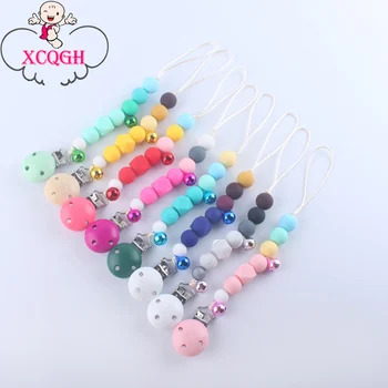 

XCQGH Candy Color Food Grade Silicone Beads Pacifier Clips Nipple Holder for Infant Toddler Feeding Bells Ring