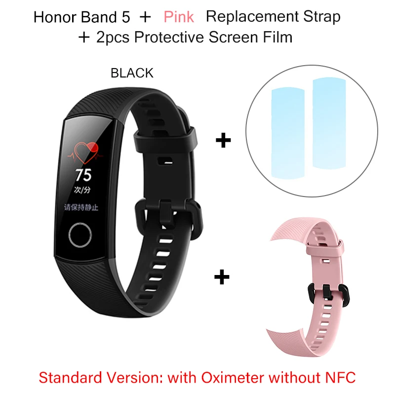 band5 2film strap Huawei Honor Band 5 с NFC смарт-пульсоксиметром цветной экран плавучий ход Обнаружение монитор сердечного ритма во время сна Honor Band 5 синий розовый - Цвет: band5 2film strap