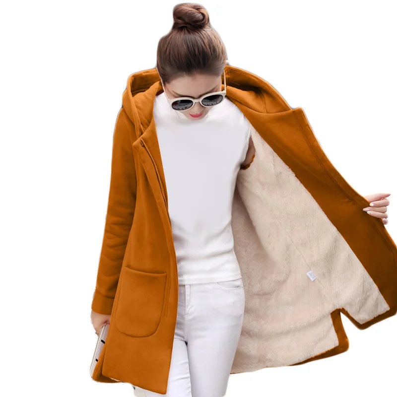 

2019 Autumn Winter Women's Fleece Jacket Coats Female Long Hooded Coat Outerwear Warm Thick Female Slim Hoodies Jackets Overcoat