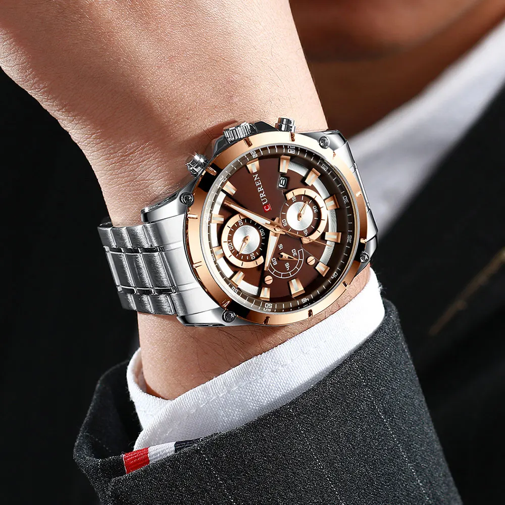 CURREN Лидирующий бренд Роскошные мужские часы спортивный ремешок из нержавеющей стали хронограф кварцевые наручные часы с автоматической датой Relogio Masculino