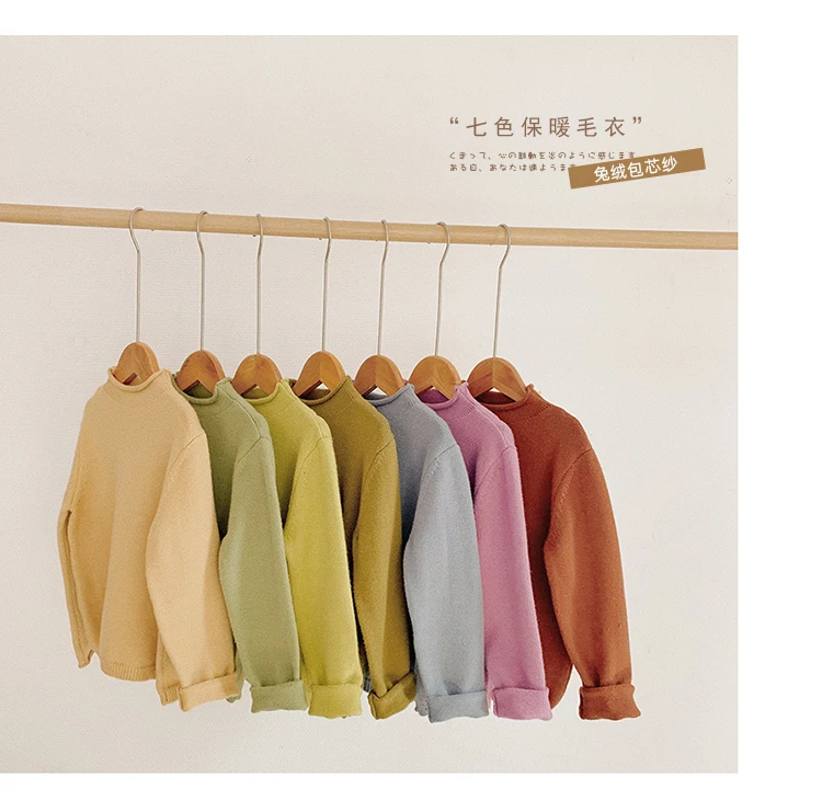 baby girl autumn winter new velvet thick warm sweater children solid color long sleeve tops kids clothing