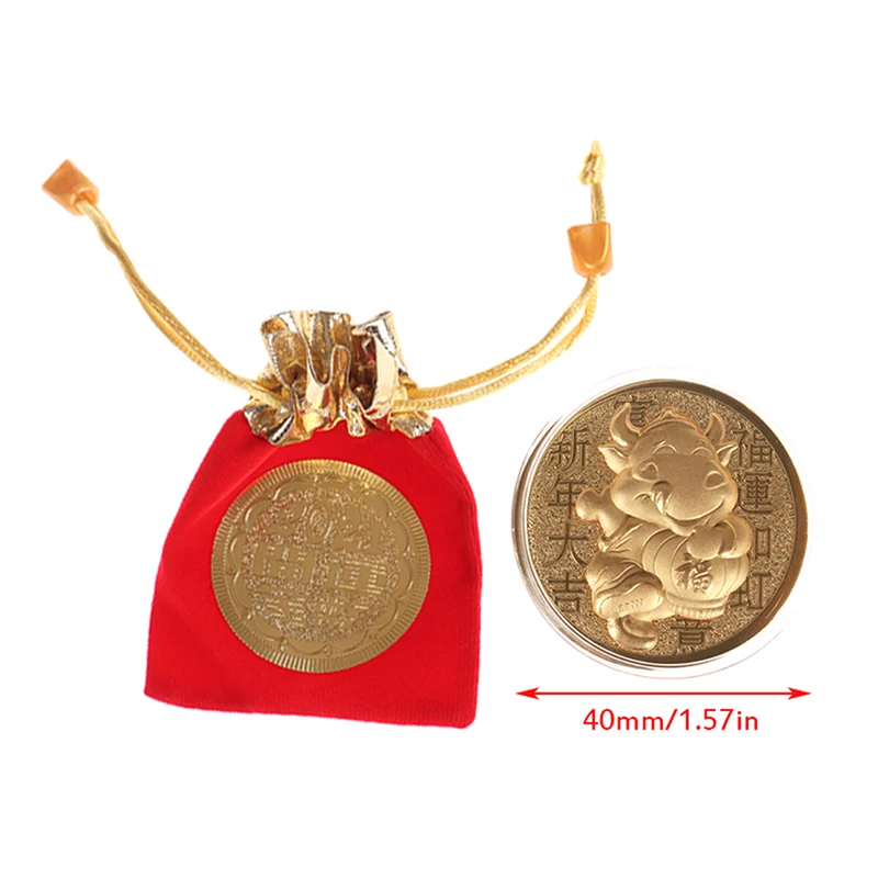 1PC 3styles 2021 Year of The Ox Commemorative Coin Chinese Zodiac Souvenir Coin With Storage Bag
