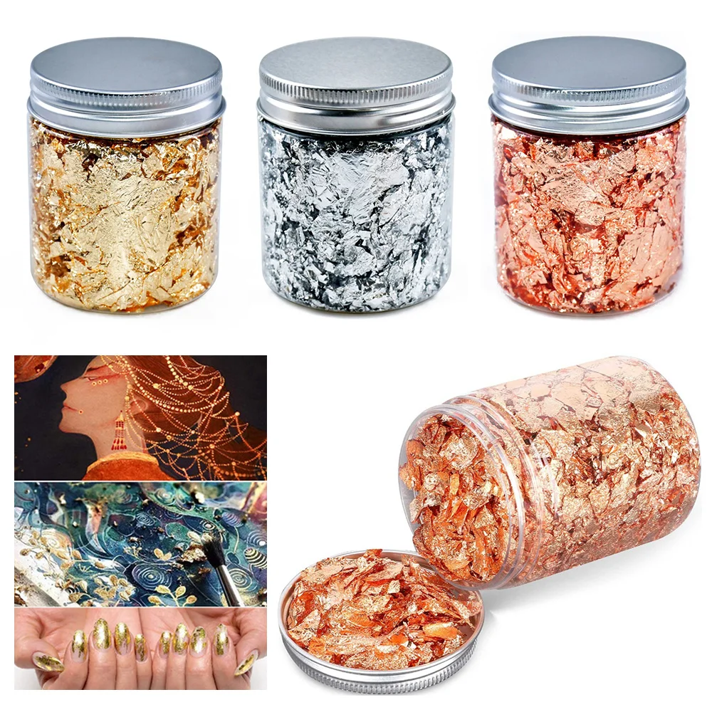 3g Imitation Gold Sliver Copper Foil Sequins Glitters Craft Leaf Flake Sheets Bulk Paper For Gilding DIY Nail Art Decor | Дом и сад