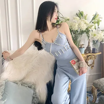 

WOMENGAGA 2020 Summer New Two-piece Set Girl Female Pleated Solid Vest+pants Bead Casual Elasticity Elastic Waist Sexy A391