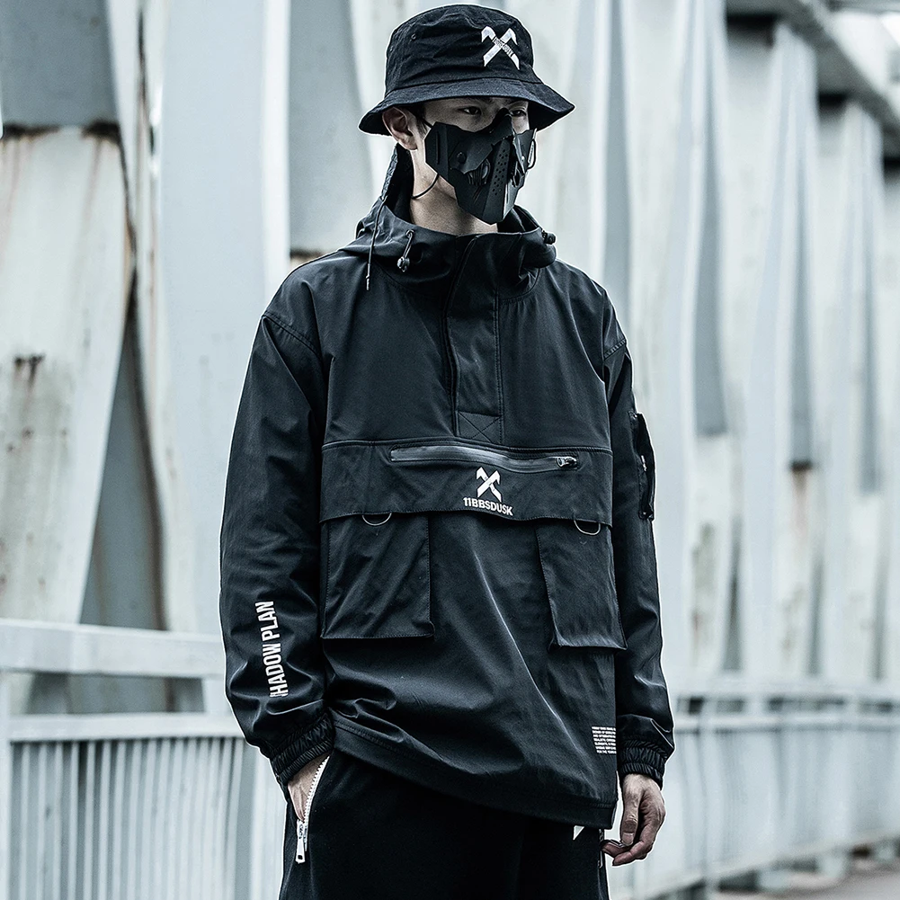 Techwear מעיל לגברים Streetwear שחור 