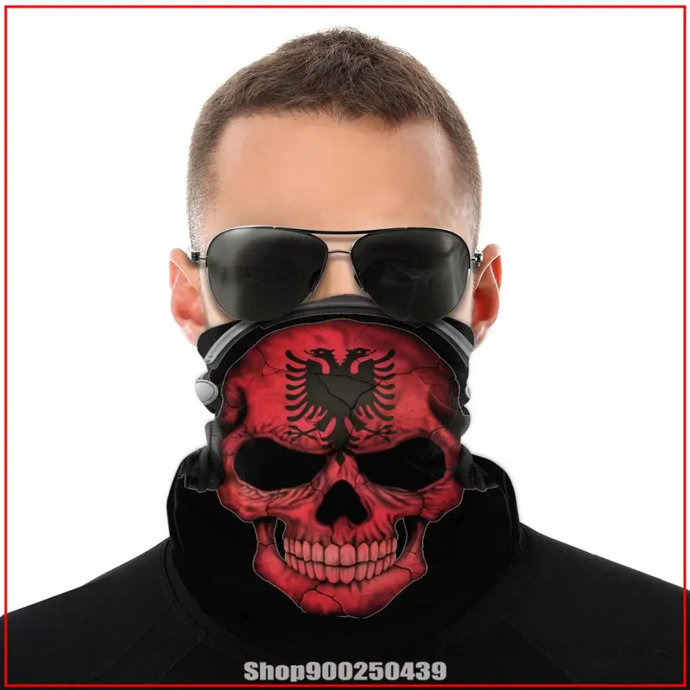 Dark Skull Deejay With Albanian Flag Bandanas Bandana Scarf Diy Maskes