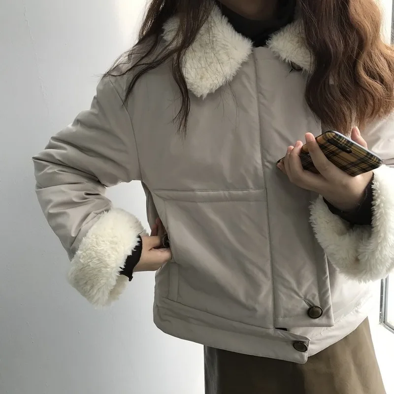 Winter New Pure Color Thickened Short Cotton Jacket Lamb Wool Bread Clothes for Women Chaquetas Mujer Invierno