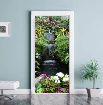 

Hot Door Mural Flower Fountain Door Sticker DIY Self-adhesive Waterproof Wallpaper Poste for Home Decoration Gift
