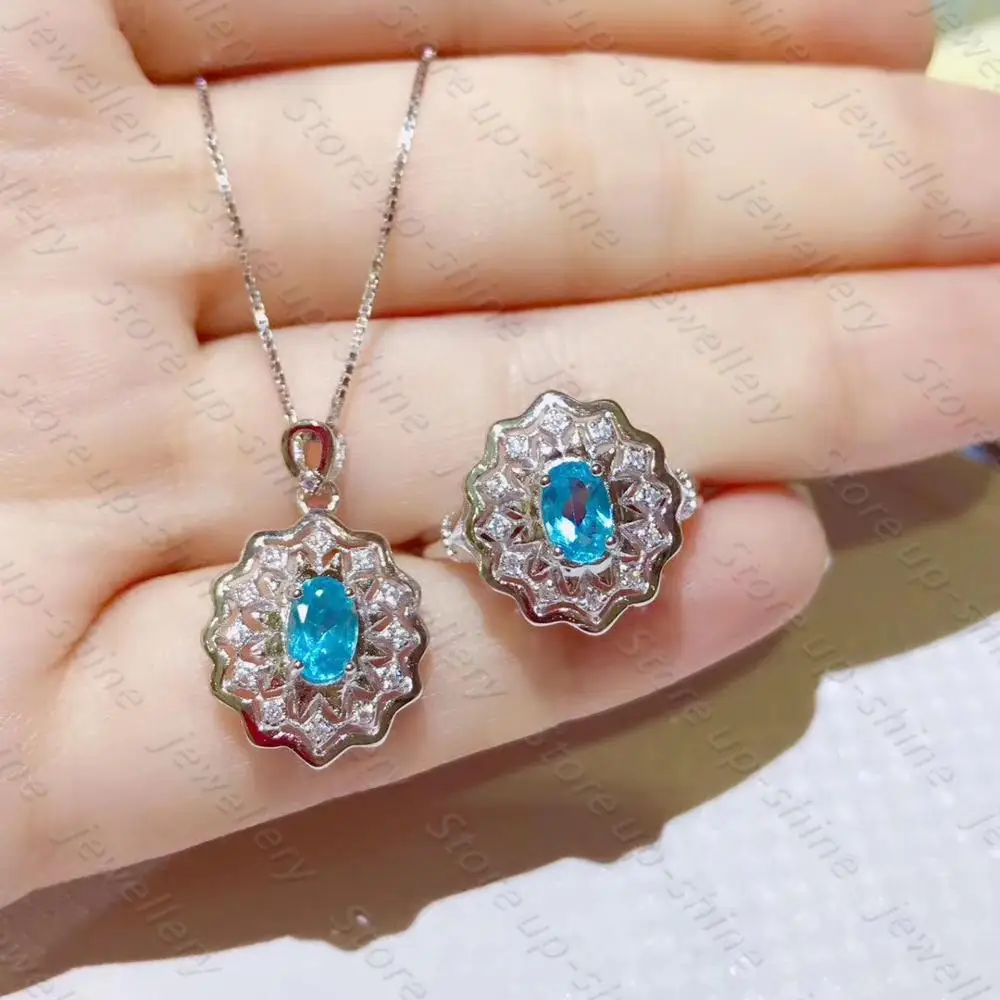 

The new natural apatite 925 silver women's ring pendant is pure and transparent, luxurious and elegant