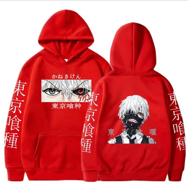 Tokyo Ghoul Anime Hoodie Pullovers Sweatshirts Ken Kaneki Graphic Printed Tops Casual Hip Hop Streetwear Red 3