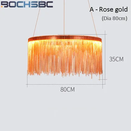 BOCHSBC пост-современная Подвесная лампа с кисточками, светодиодный светильник из алюминия для ресторана, осветительный прибор для гостиничного зала, кофейного магазина, Подвесная лампа - Цвет корпуса: Round 80cm rose gold