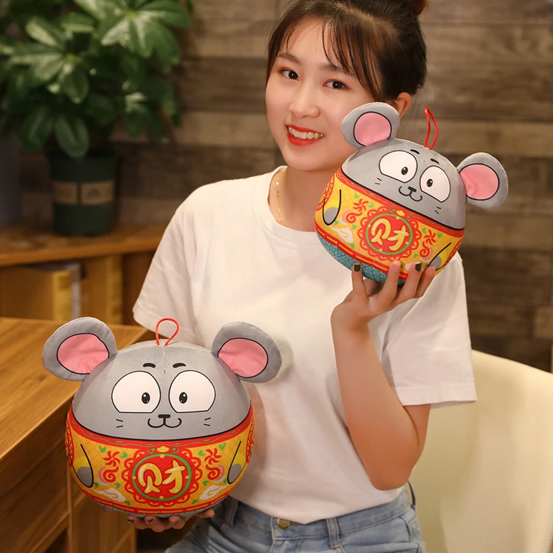 1PC 25CM New Year Round Shape Plush Rat Year Mascot Toy Plush Red Mouse Pendant Soft Doll Party Home Decoration Gift