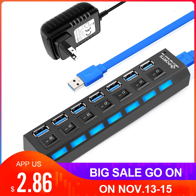 USB HUB USB 3,0 HUB 4/7 Порты и разъёмы многопортовый usb-адаптер 3 вцв с Мощность высокоскоростной адаптер USB3.0 несколько Порты и разъёмы 3,0 хаб для