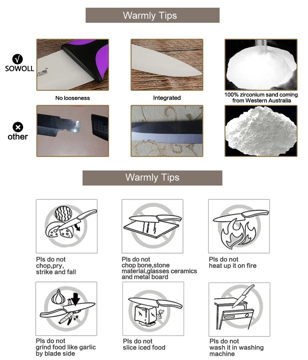 SOWOLL 3,4, 5,6 дюймов нож для нарезки овощей, керамический нож шеф-повара с черным лезвием, кухонные ножи, набор из 4 предметов, пять цветов на выбор