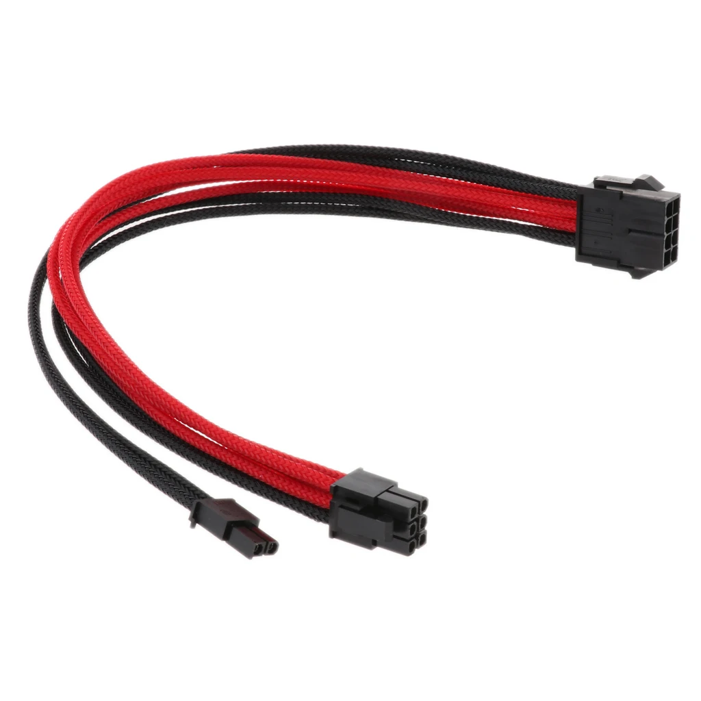 Video Card VGA PCI-E  To 6+2pin Extension Cable Sleeved Black+Red 30cm