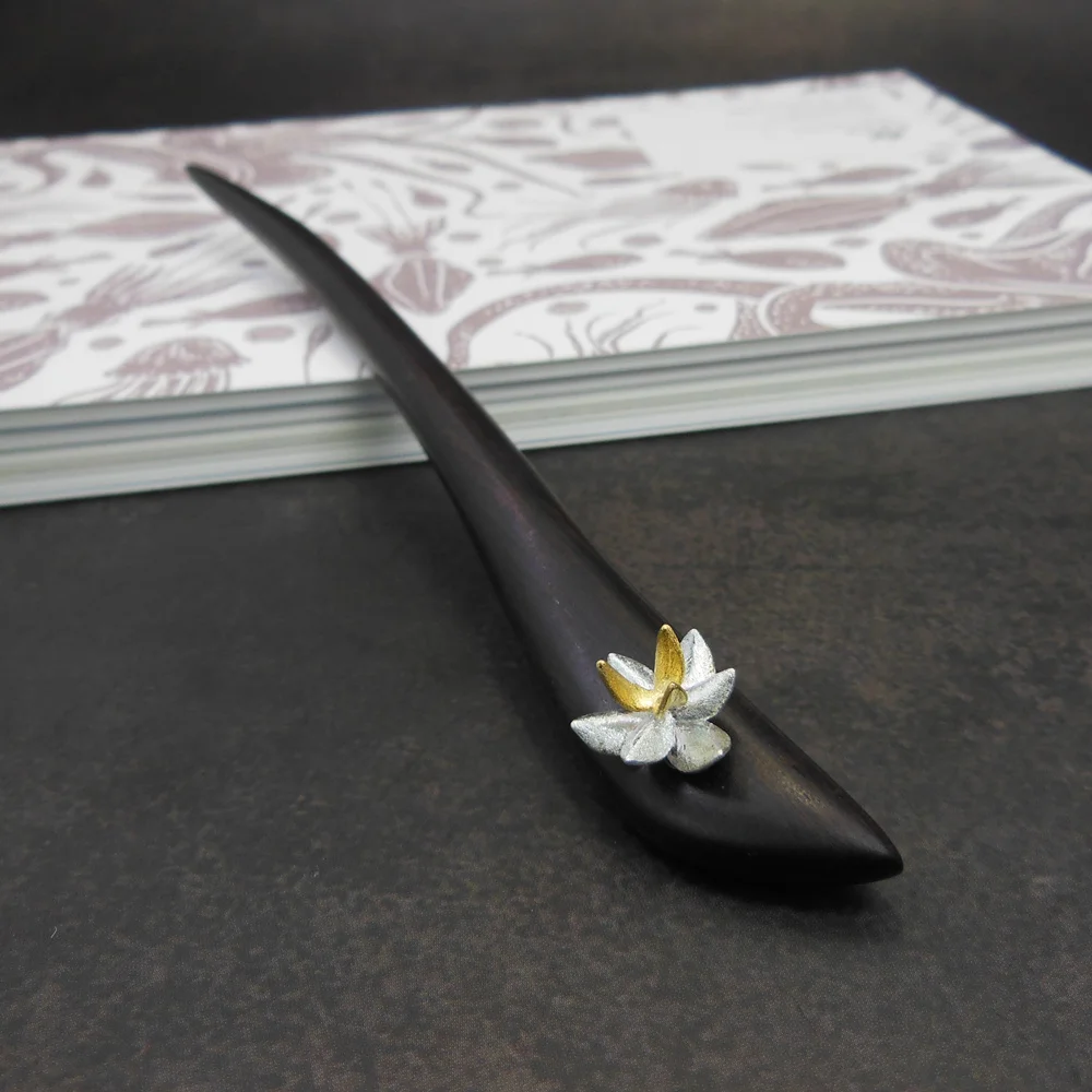 3d Lotus Silver Ebony заколка для волос винтажная китайская шпилька деревянная вилка для волос женские аксессуары для волос шпилька 18 см WIGO1105