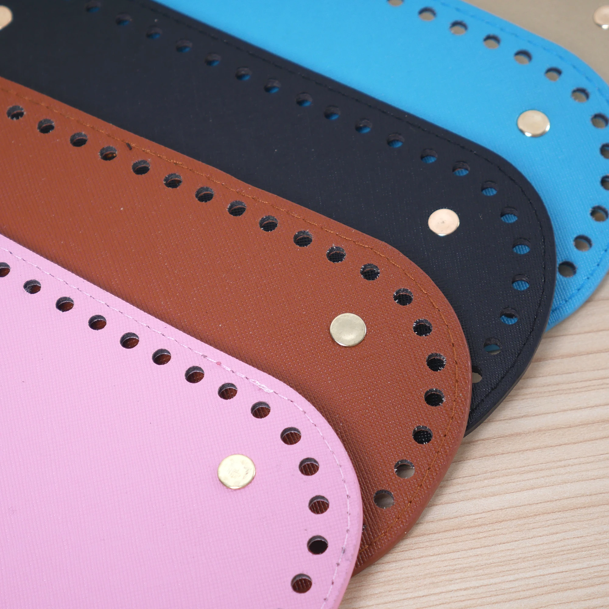 Long Bottom For Knitted Bag PU Leather Bag Accessories Handmade Bottom With 52 Holes DIY Crochet Bag Bottom 22x10cm