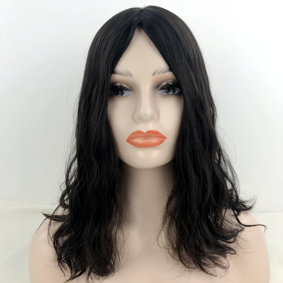 

Remy Human Hair Jewish Wig Kosher Wigs With Hand Tied Silk Base Top Middle Part Long Length Wavy Style Natural Color Sheitel