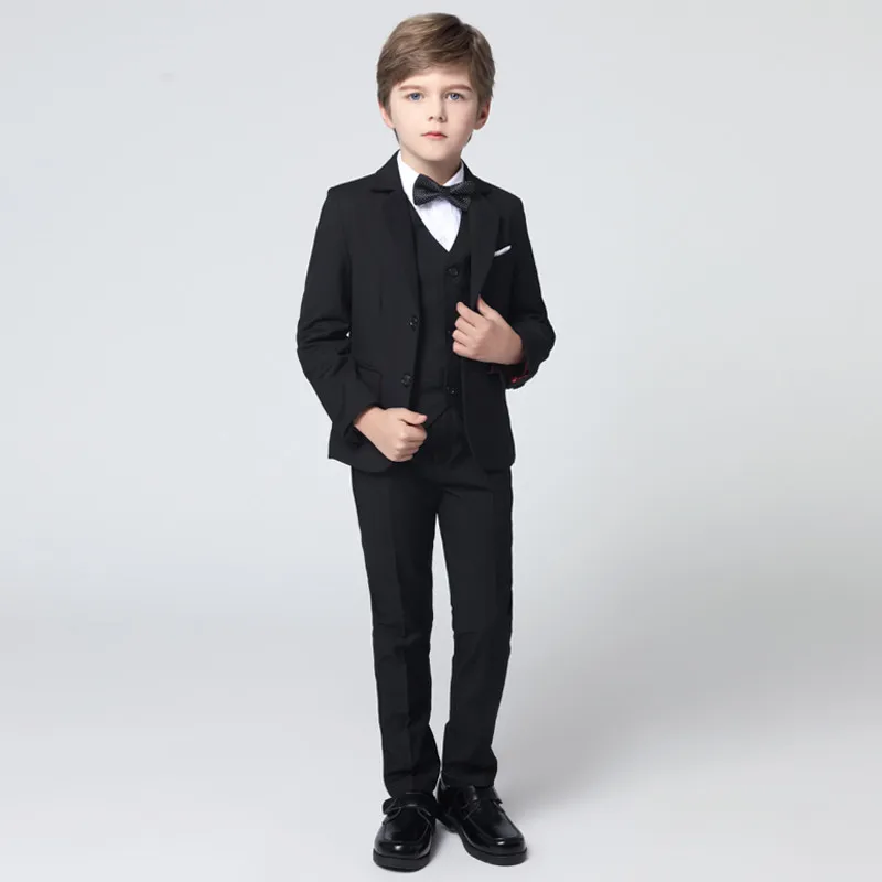 

Kids Boys Suits 3-PCS Set Black Blazers Formal wedding Tuxedos Teenage Party Clothes Fashion Flower Boy Blazer Suit For Boy