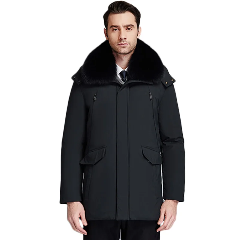

2021Winter Solid Color Warm Mid-Length Men's All-Match Down Jacket Business Casual Jacket