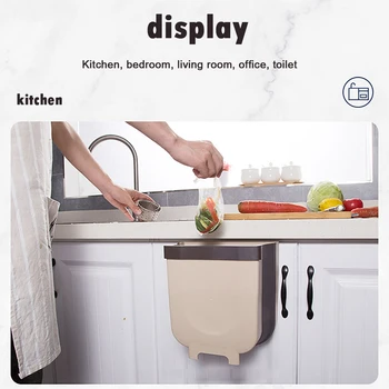 

Folding Waste Bin Kitchen Cabinet Door Hanging Trash Can Wall Mounted Trashcan for Bathroom Toilet Waste Storage Container